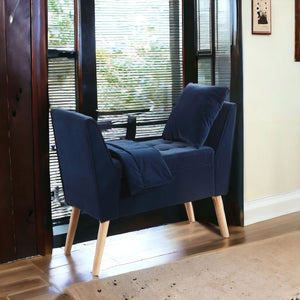 Homeroots 47" Navy Blue And Natural Upholstered Microsuede Bench With Flip Top  Manufactured Wood 469349