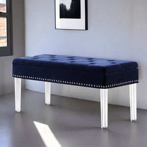 Homeroots 42" Navy Blue Velvet And Clear Acrylic Storage Bench  Acrylic 469358