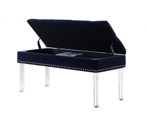 Homeroots 42" Navy Blue Velvet And Clear Acrylic Storage Bench  Acrylic 469358