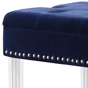 Homeroots 42" Navy Blue Velvet And Clear Acrylic Storage Bench  Acrylic 469358