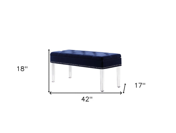 Homeroots 42" Navy Blue Velvet And Clear Acrylic Storage Bench  Acrylic 469358