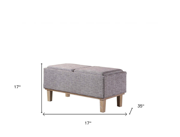 Homeroots 17" Gray And Natural Upholstered Linen Bench With Flip Top  Solid Wood 469360