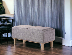 Homeroots 17" Gray And Natural Upholstered Linen Bench With Flip Top  Solid Wood 469360