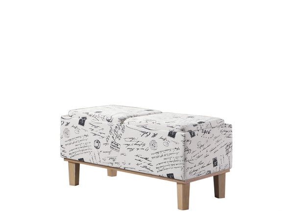 Homeroots 17" Black And White And Natural Upholstered Polyester Bench With Flip Top  Solid Wood 469361