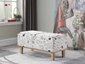 Homeroots 17" Black And White And Natural Upholstered Polyester Bench With Flip Top  Solid Wood 469361
