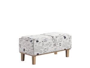 Homeroots 17" Black And White And Natural Upholstered Polyester Bench With Flip Top  Solid Wood 469361