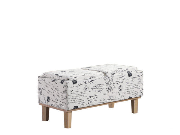 Homeroots 17" Black And White And Natural Upholstered Polyester Bench With Flip Top  Solid Wood 469361