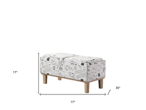 Homeroots 17" Black And White And Natural Upholstered Polyester Bench With Flip Top  Solid Wood 469361