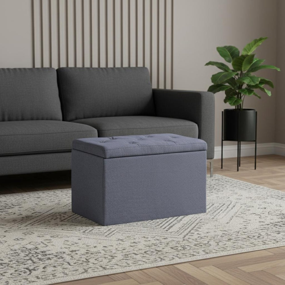 HomeRoots 17" Dark Gray Linen Tufted Storage Ottoman - Chic, Versatile Seating with Hidden Storage for Modern Spaces 469365