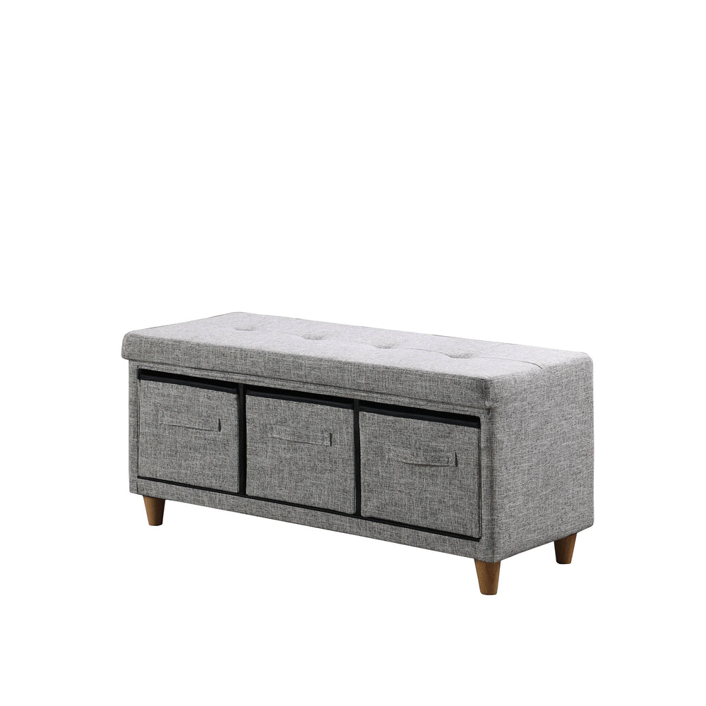 Homeroots 40" Gray And Brown Tufted Fabric Upholstered Storage Bench With Drawers Gray Cotton 469370