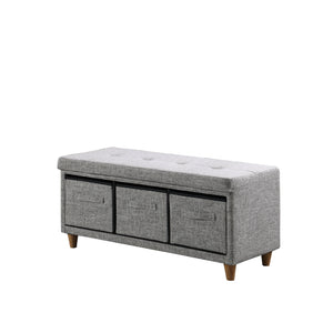 Homeroots 40" Gray And Brown Tufted Fabric Upholstered Storage Bench With Drawers Gray Cotton 469370