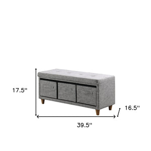 Homeroots 40" Gray And Brown Tufted Fabric Upholstered Storage Bench With Drawers Gray Cotton 469370