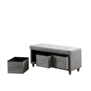 Homeroots 40" Gray And Brown Tufted Fabric Upholstered Storage Bench With Drawers Gray Cotton 469370