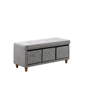 Homeroots 40" Gray And Brown Tufted Fabric Upholstered Storage Bench With Drawers Gray Cotton 469370