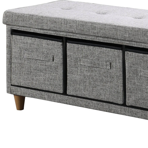 Homeroots 40" Gray And Brown Tufted Fabric Upholstered Storage Bench With Drawers Gray Cotton 469370