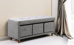Homeroots 40" Gray And Brown Tufted Fabric Upholstered Storage Bench With Drawers Gray Cotton 469370