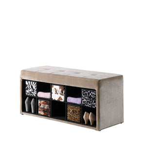 Homeroots 16" Stylish Black And Beige Upholstered Entryway Bench With Multi-function Shelves For Home Decor   469371