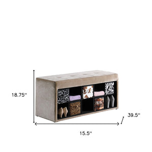 Homeroots 16" Stylish Black And Beige Upholstered Entryway Bench With Multi-function Shelves For Home Decor   469371