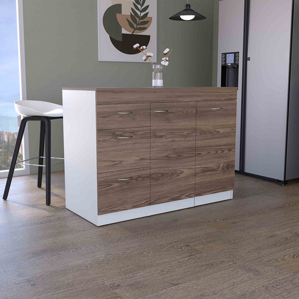 English Elm Joliet Multicolor Kitchen Base Cabinet with Countertop, 3 Drawers, Flexible Cabinet & Metal Hardware B128S00138