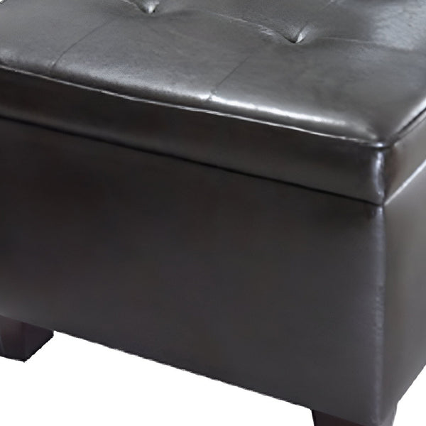 Homeroots 25" Brown Faux Leather And Espresso Tufted Storage Ottoman   469383