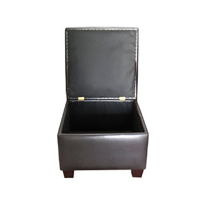 Homeroots 25" Brown Faux Leather And Espresso Tufted Storage Ottoman   469383