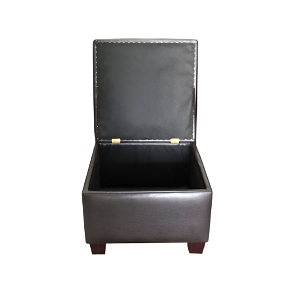 Homeroots 25" Brown Faux Leather And Espresso Tufted Storage Ottoman   469383