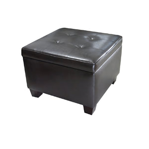 Homeroots 25" Brown Faux Leather And Espresso Tufted Storage Ottoman   469383