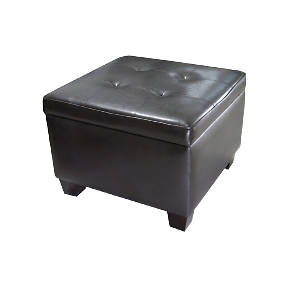 Homeroots 25" Brown Faux Leather And Espresso Tufted Storage Ottoman   469383