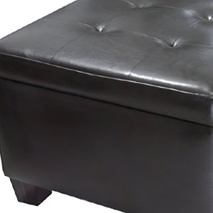 Homeroots 25" Brown Faux Leather And Espresso Tufted Storage Ottoman   469383