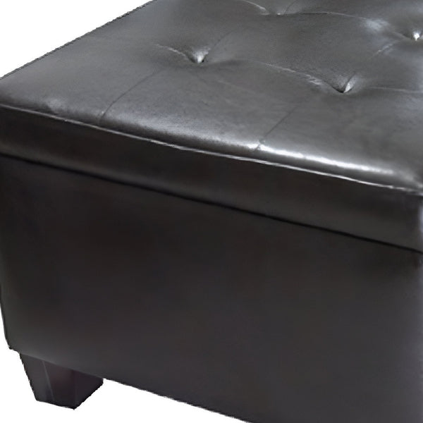 Homeroots 25" Brown Faux Leather And Espresso Tufted Storage Ottoman   469383
