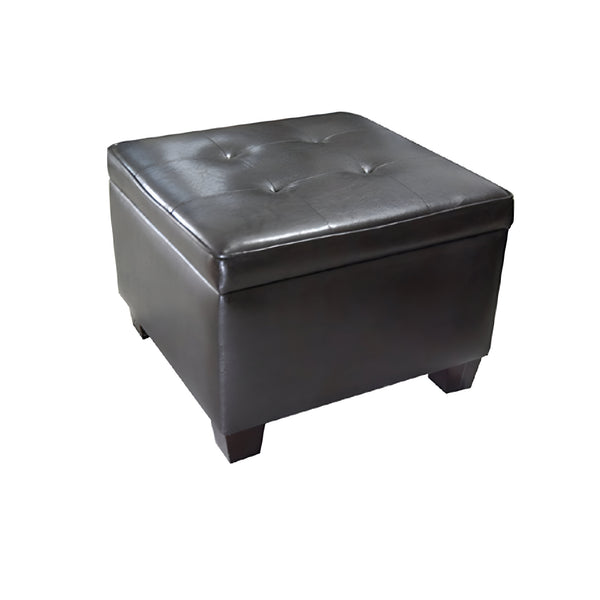 Homeroots 25" Brown Faux Leather And Espresso Tufted Storage Ottoman   469383