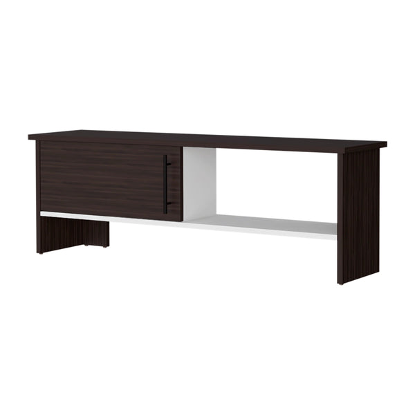 English Elm Walnut Stained Media Console with White Accents, 2-Shelf Open Storage and Single Door Organizer B062P290231