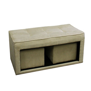 Homeroots Beige Storage Bench And Ottoman Set - Stylish 3-in-1 Design With Durable Upholstery For Any Decor   469396