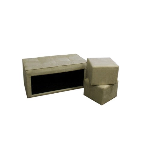 Homeroots Beige Storage Bench And Ottoman Set - Stylish 3-in-1 Design With Durable Upholstery For Any Decor   469396