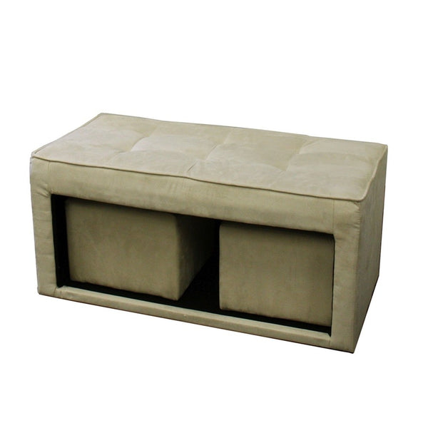 Homeroots Beige Storage Bench And Ottoman Set - Stylish 3-in-1 Design With Durable Upholstery For Any Decor   469396