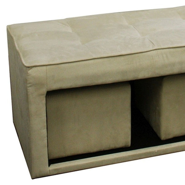 Homeroots Beige Storage Bench And Ottoman Set - Stylish 3-in-1 Design With Durable Upholstery For Any Decor   469396