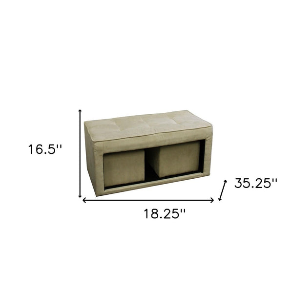 Homeroots Beige Storage Bench And Ottoman Set - Stylish 3-in-1 Design With Durable Upholstery For Any Decor   469396