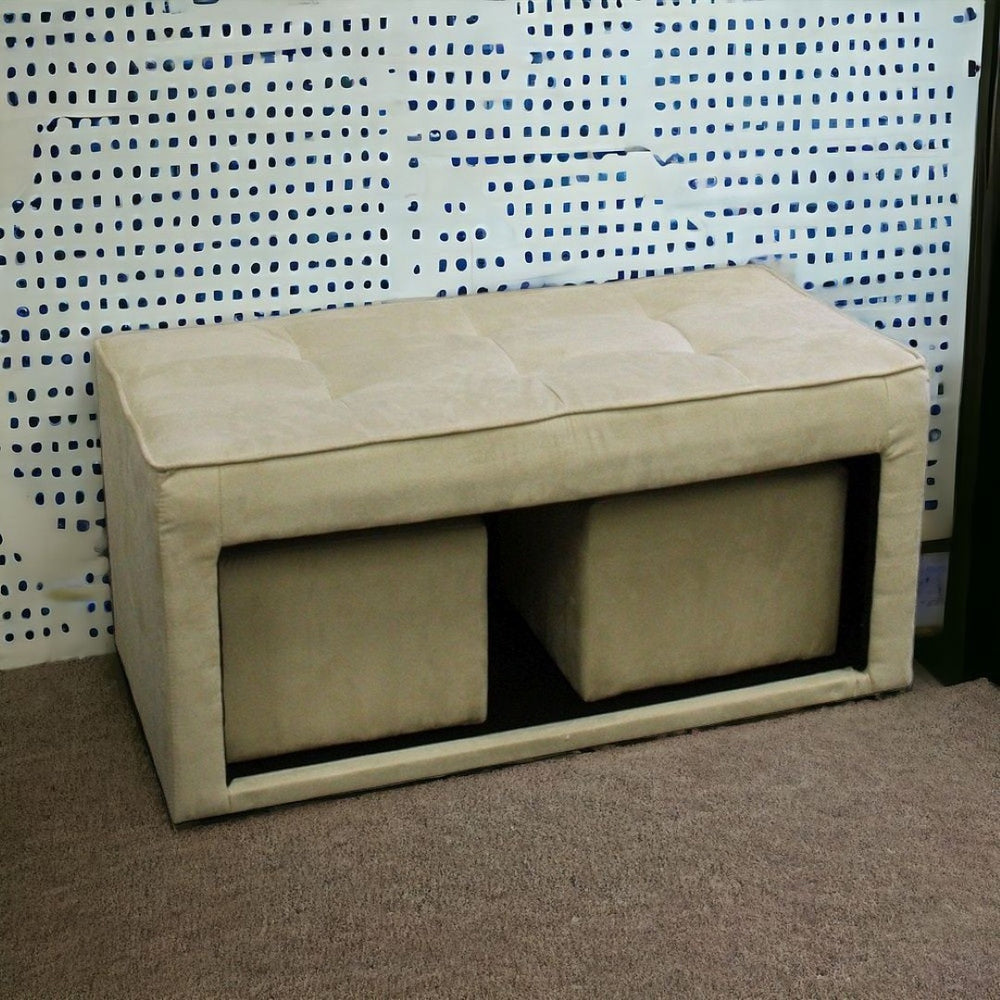 HomeRoots Beige Storage Bench Set - Elegant Ottoman with Nesting Design, Durable Upholstery, and Versatile Use 469396