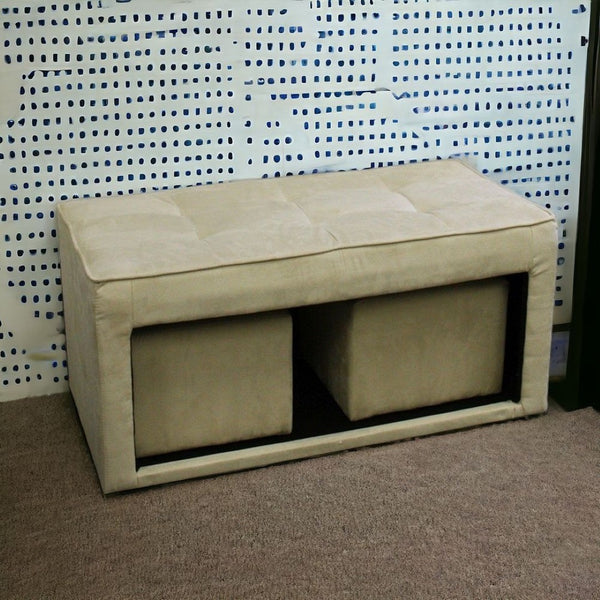HomeRoots Beige Storage Bench Set - Elegant Ottoman with Nesting Design, Durable Upholstery, and Versatile Use 469396