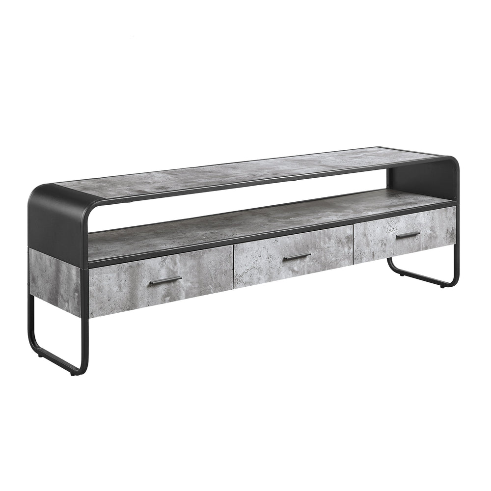 English Elm Modern Sleek TV Stand with Faux Concrete Top and Open Shelf Storage Minimalist Frame for Living Room Decor and Media Organization Black,Gray 17 L x 62.5 W x 11.5 H B2741P337175