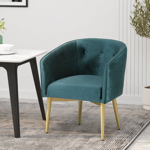 English Elm Christopher Knight Home® - DINING Arm Chair with Velvet Button Tufting, Modern Glam Tub Seat and Gold-Accent Iron Legs Teal 70727.00T