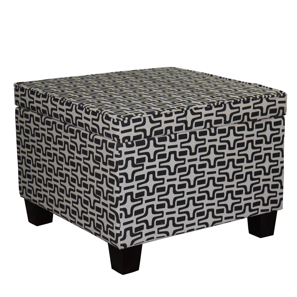 Homeroots 25" Stylish Black And White Geometric Storage Ottoman - Versatile, Comfortable, And Space-saving Solution   469401