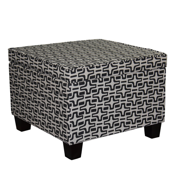 Homeroots 25" Stylish Black And White Geometric Storage Ottoman - Versatile, Comfortable, And Space-saving Solution   469401