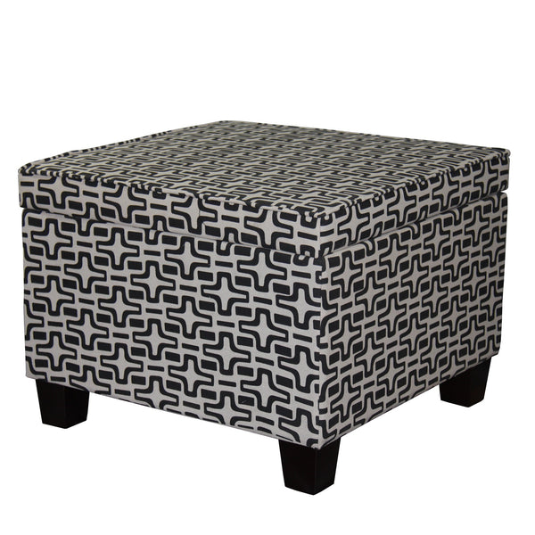 Homeroots 25" Stylish Black And White Geometric Storage Ottoman - Versatile, Comfortable, And Space-saving Solution   469401