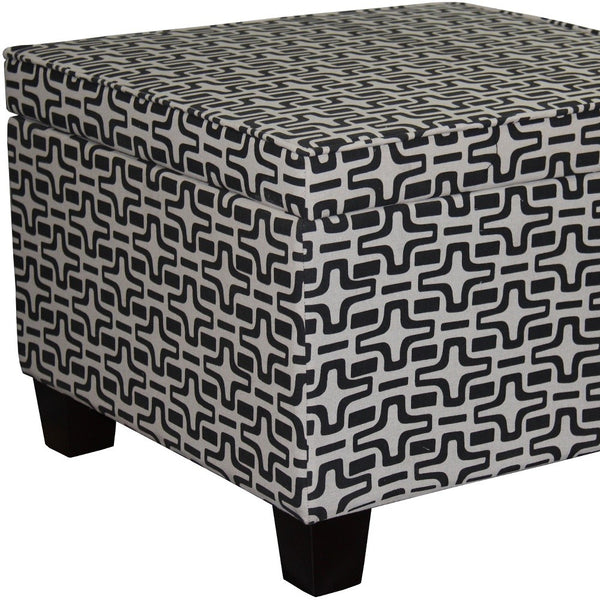 Homeroots 25" Stylish Black And White Geometric Storage Ottoman - Versatile, Comfortable, And Space-saving Solution   469401