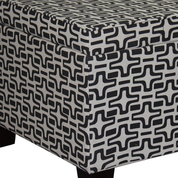 Homeroots 25" Stylish Black And White Geometric Storage Ottoman - Versatile, Comfortable, And Space-saving Solution   469401