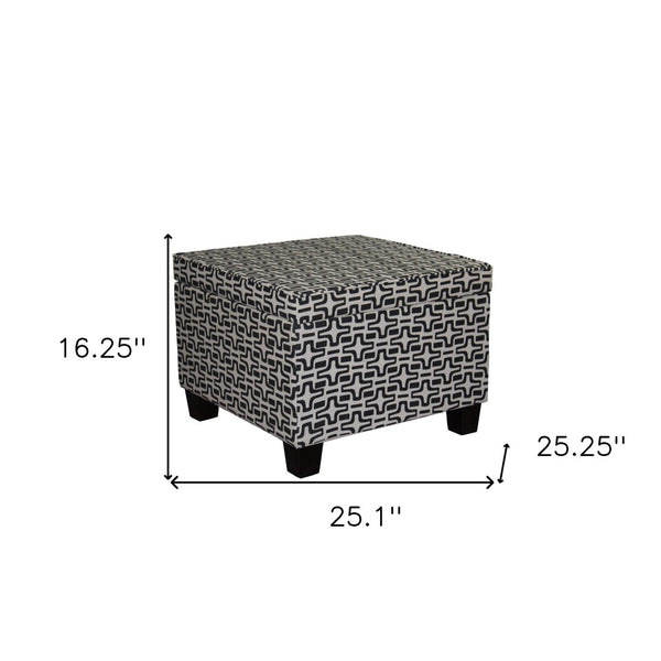 Homeroots 25" Stylish Black And White Geometric Storage Ottoman - Versatile, Comfortable, And Space-saving Solution   469401