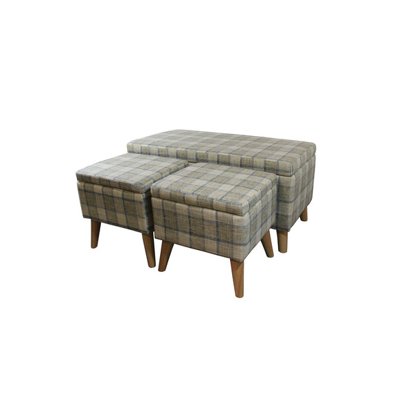 Homeroots Taupe Storage Bench And Ottoman Set - Stylish 3-piece With Storage, Comfort, And Elegant Plaid Design   469406
