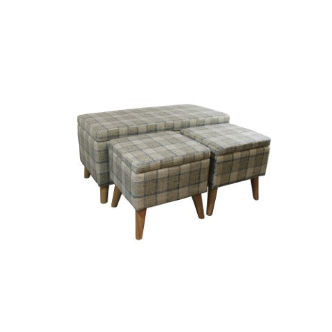 Homeroots Taupe Storage Bench And Ottoman Set - Stylish 3-piece With Storage, Comfort, And Elegant Plaid Design   469406