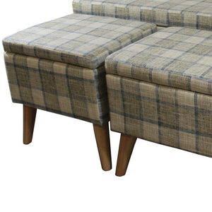 Homeroots Taupe Storage Bench And Ottoman Set - Stylish 3-piece With Storage, Comfort, And Elegant Plaid Design   469406